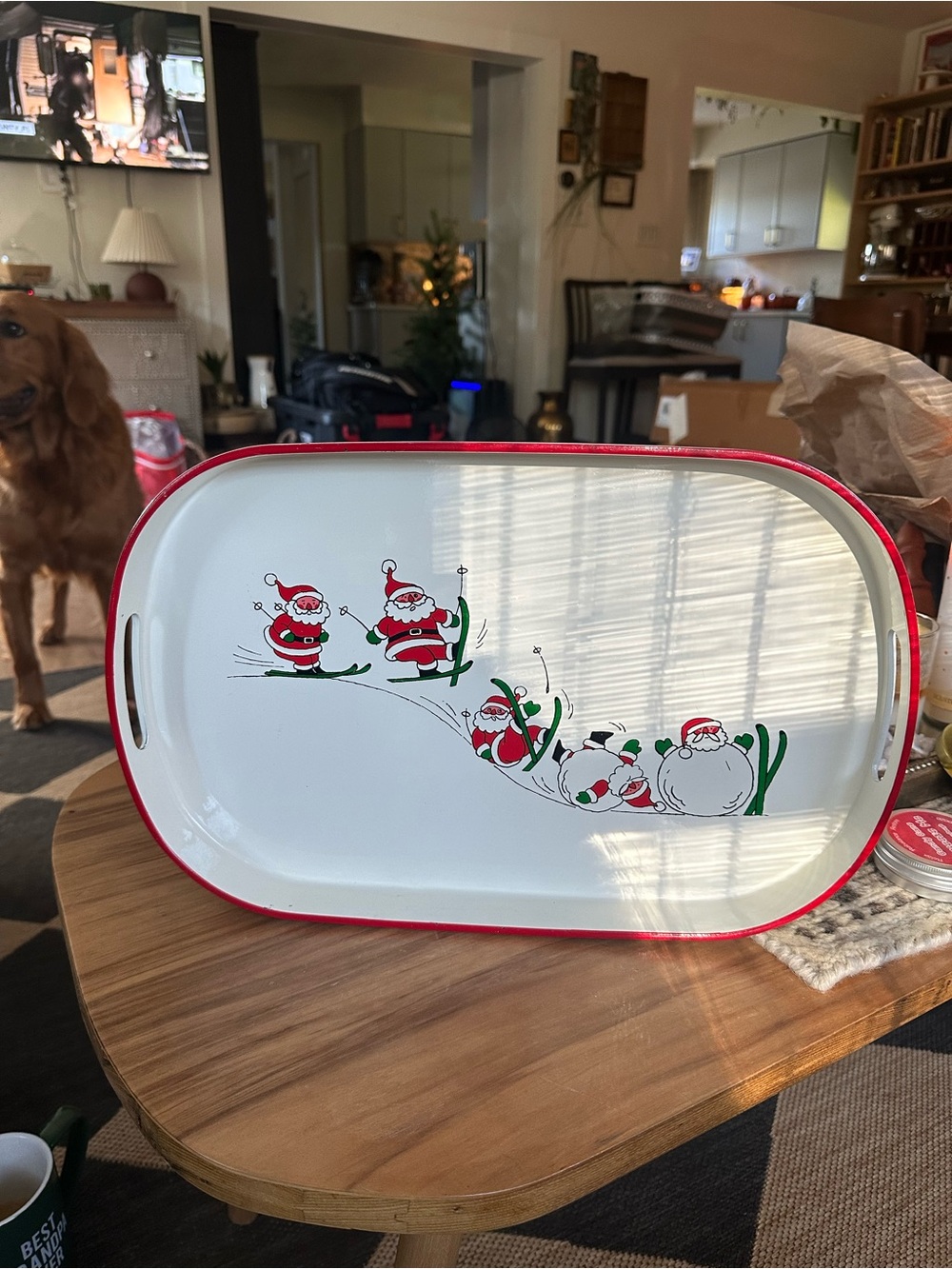 Vintage Japan Laquer  Santa Serving Tray 10.5”x 16.5” used blemishes as shown